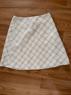 Princess Polly Beige and White Plaid Mini Skirt